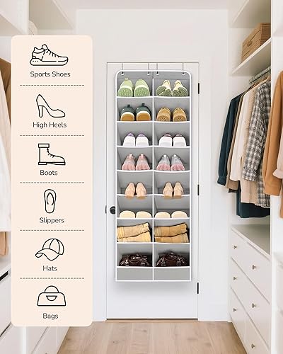 Miniatura 8 de ULG Organizador de zapatos sobre la puerta para armario, 16 a 24 pares con bolsillos grandes y profundos, zapatero estrecho para almacenamiento de