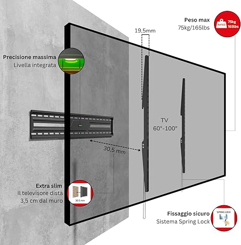 Miniatura 3 de Soporte fijo para TV de pared de 60" a 100" (extra delgado), negro con nivel incluido - SUPSTV007