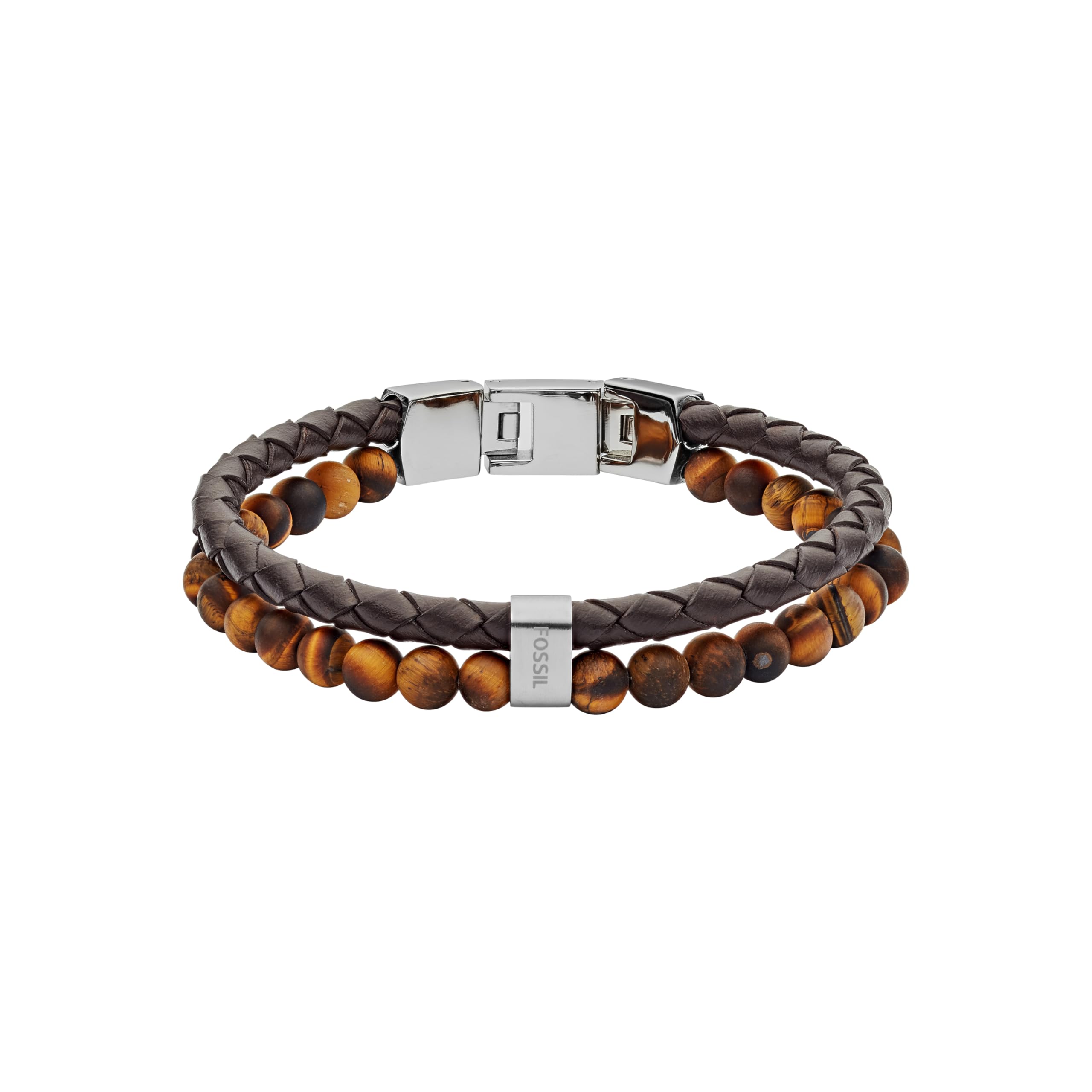 Fossil JF03118040 Men's Brown Leather Double Strand Beaded Jewellery