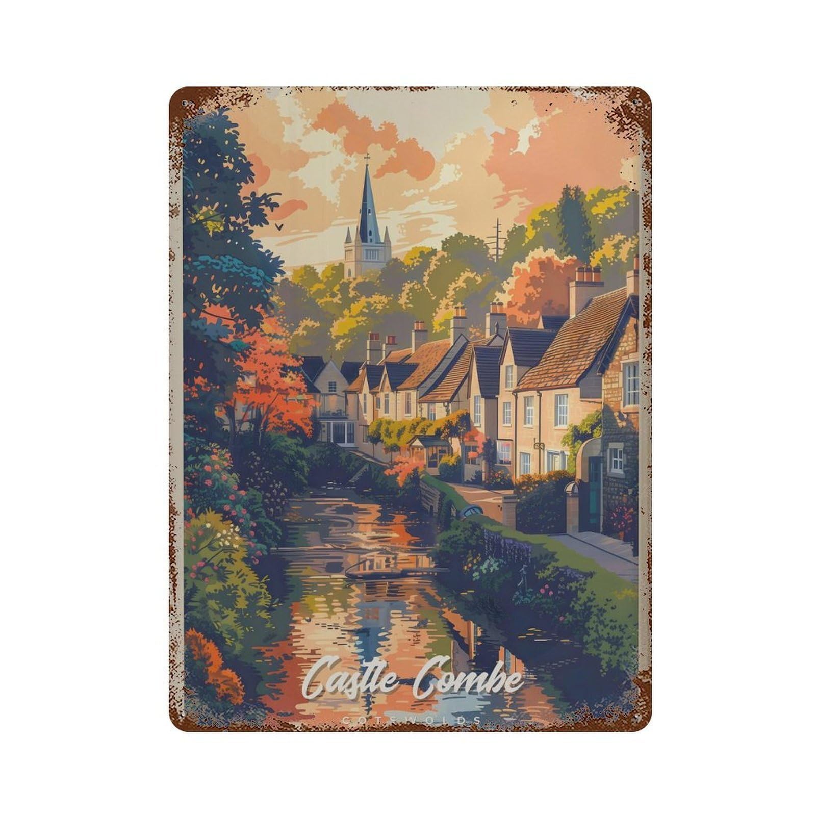 xiaoxiaoshen Castle Combe Cotswolds Wall Decor Art Metal Tin Poster Modern Home Decor Art Home Bar Shop Decorations Vintage Sign 40x30cm