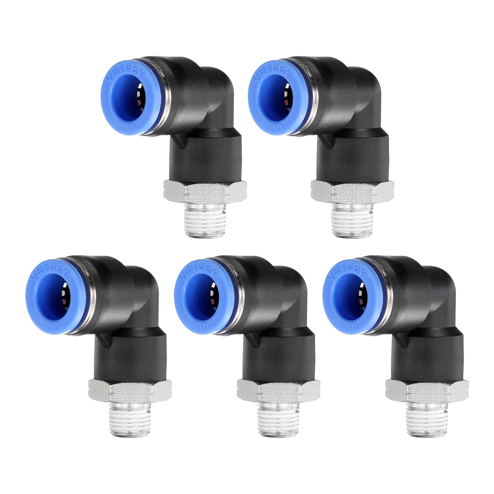 sourcing map 5pcs 90 Push to Connect Fittings 10mm ID x 1/8" NPT Male Thread Elbow Fitting Quick Connect Air Hose Pneumatic for Water Gas Oil Pipe