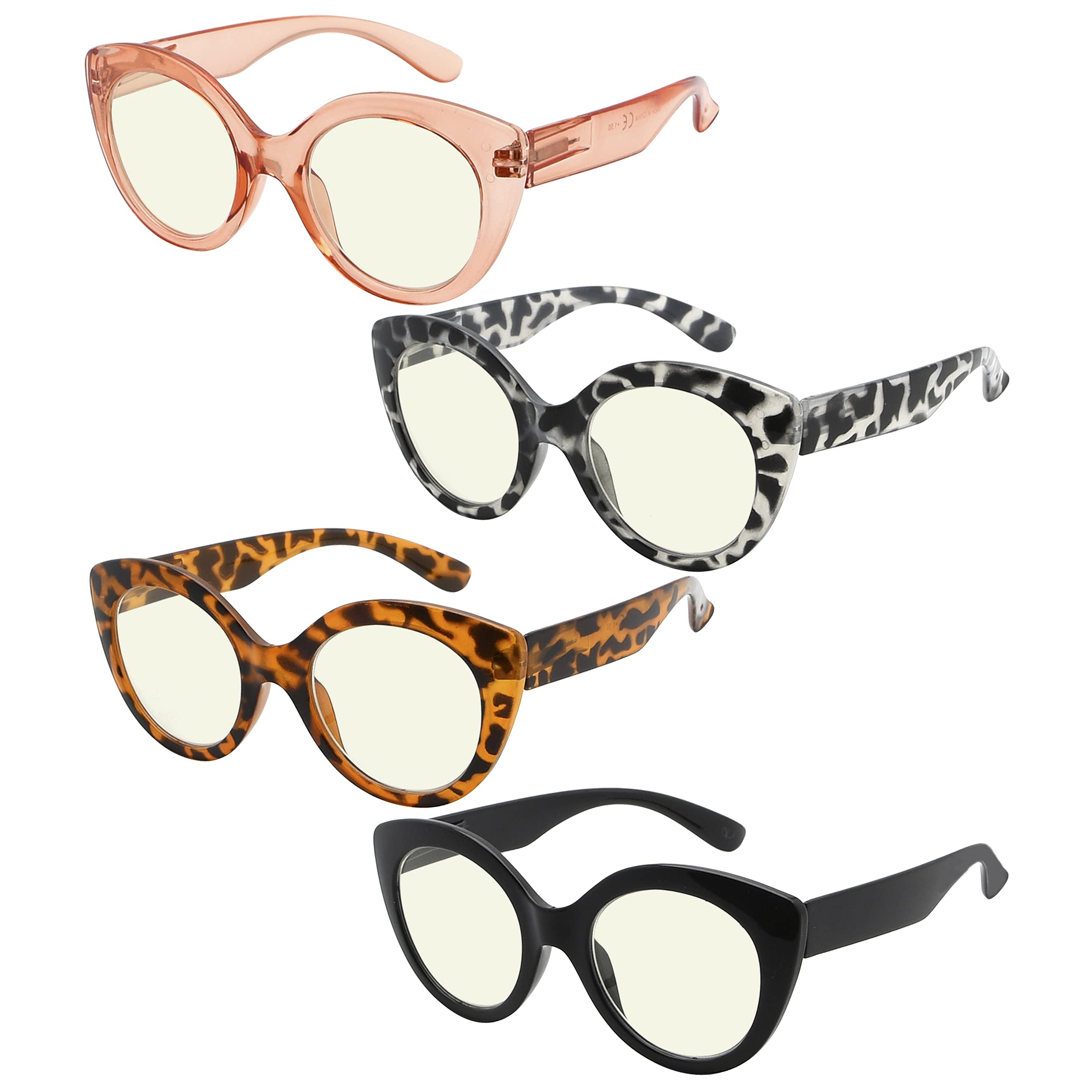 GTSY 4 Pairs Blue Light Blocking Reading Glasses for Women - Round Computer Readers