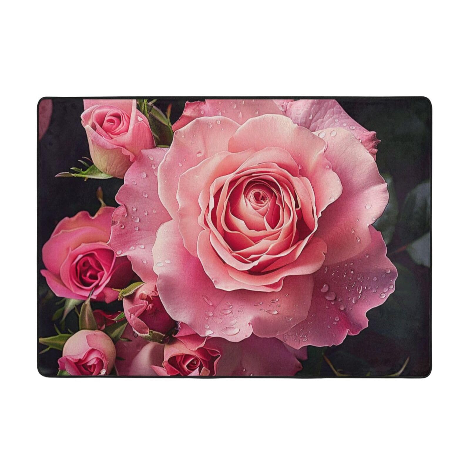 Tapis rose imprimé salon chambre maison 203x147 cm
