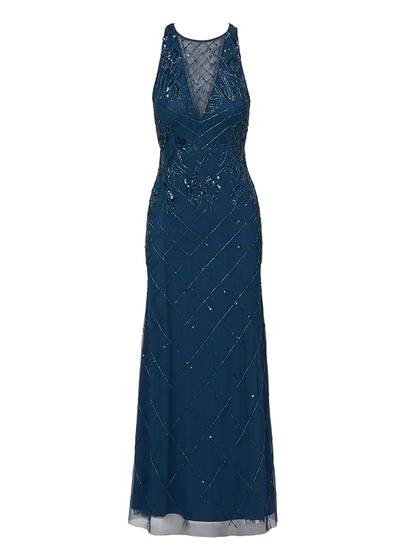 Papell Studio Women's Bead Halter Long Dress, Deep Blue, 4 by Adrianna Papell - Used condition - Image 6