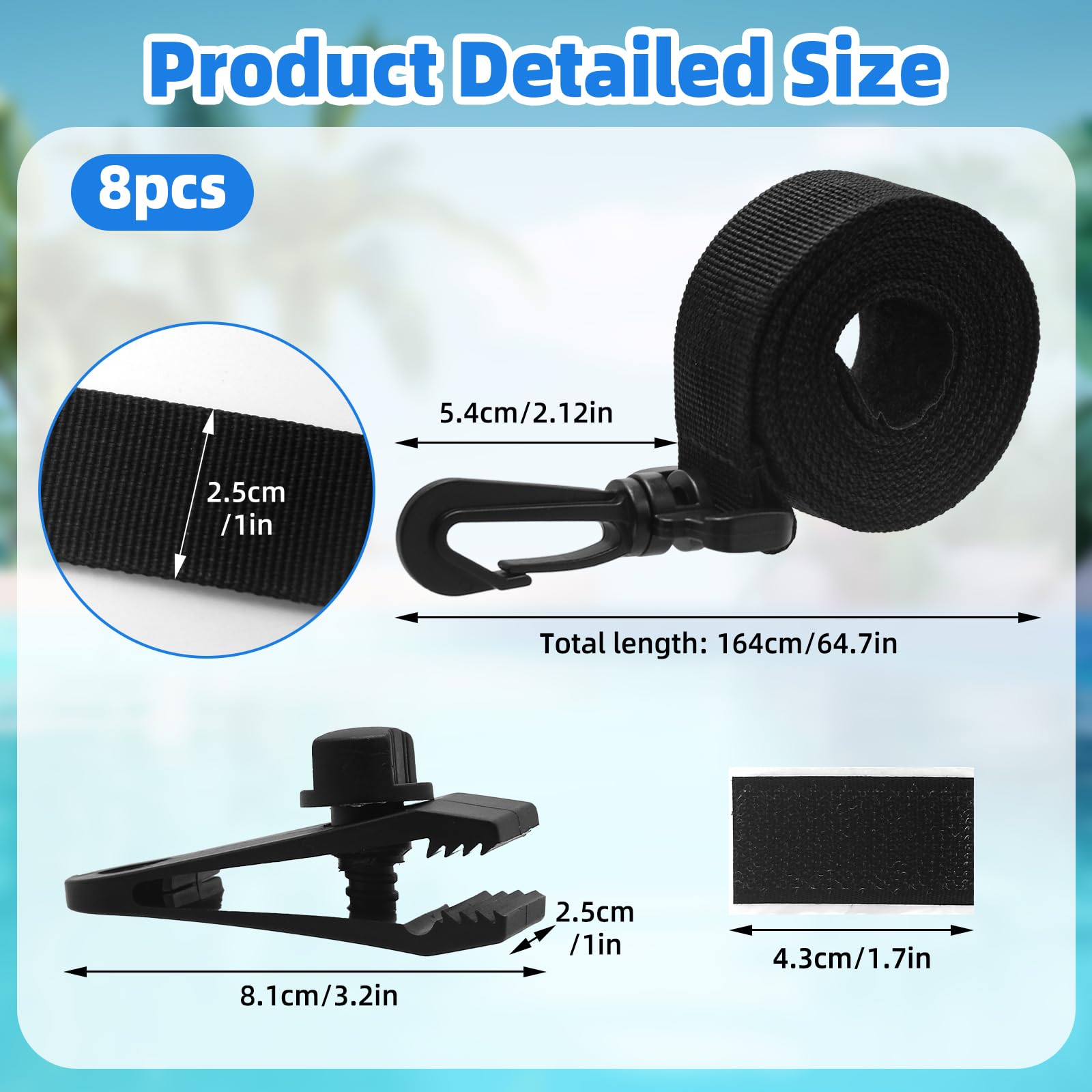 Rwbimti Juego de 8 bandas de sujeción y grapas para enrollador de piscina, especialmente para enrollador de piscina, rodillo de piscina para cubierta solar, enrollador de lona de piscina