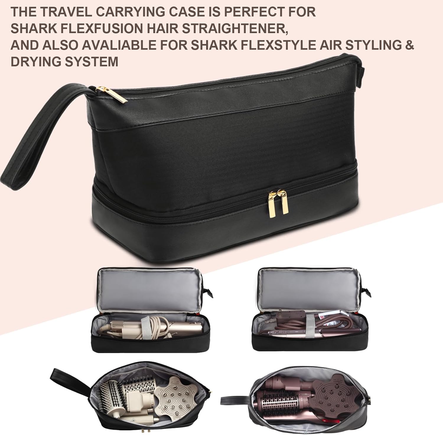 Flexfusion Carrying Case for Shark, Travel Case for Shark Glam Ceramic/FlexFusion Hair Straightener, Travel Bag for Shark Flexfusion Air Ceramic HD641S/HD642S /HD6052S(Black)