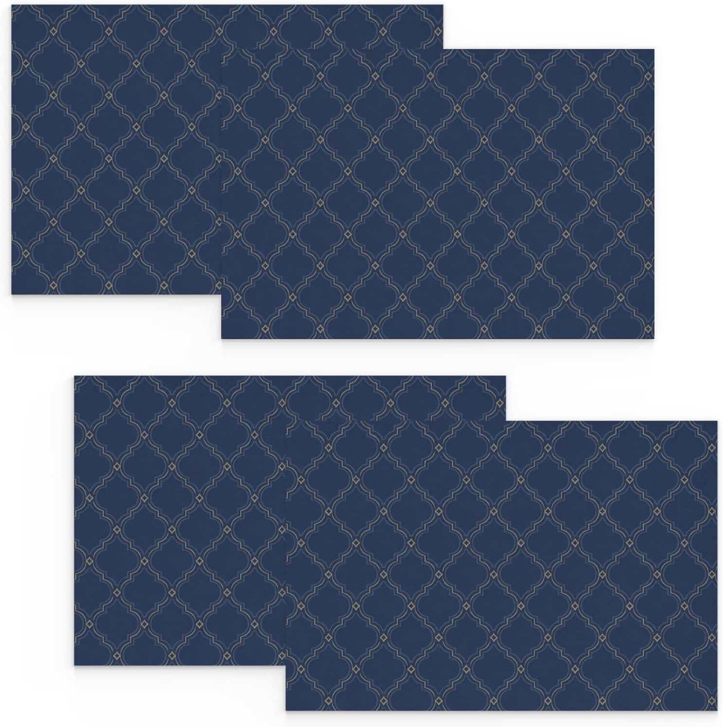 Navy Trellis Placemats Set of 4, 12 x 18 Inch, PU Leather