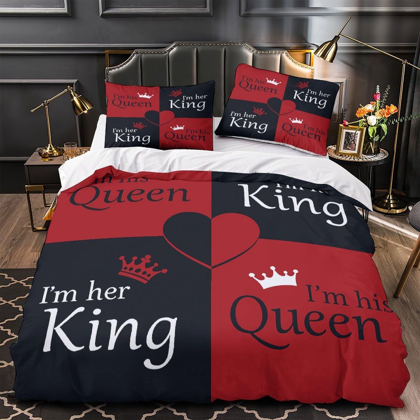 Parure de lit pour couple amoureux design romantique housse de couette ultra douce