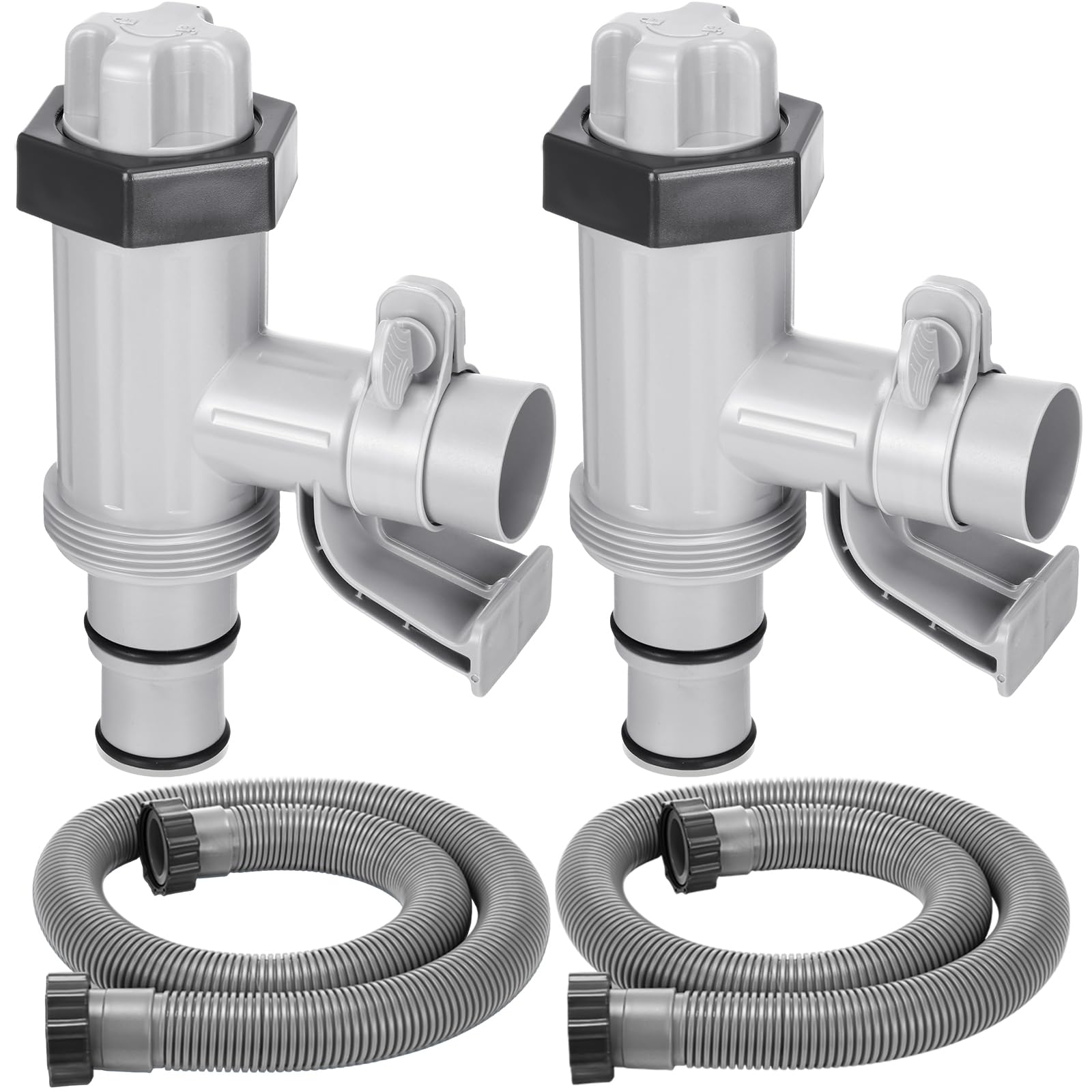 Frienda 2 Set Pool Hose Adapter for Above Ground Swimming Pool with 1.5" Diameter Pool Pump Hose Pool Replacement Parts with Plunger Valve and Pool Pipe Holder for Filter Pump Accessories (Gray)