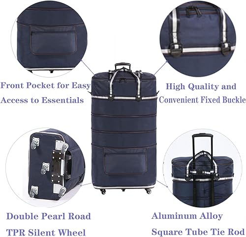 Miniatura 5 de ELDA Maleta plegable expandible para hombres y mujeres, maletas de viaje con ruedas giratorias, equipaje de gran capacidad con carrito, Azul