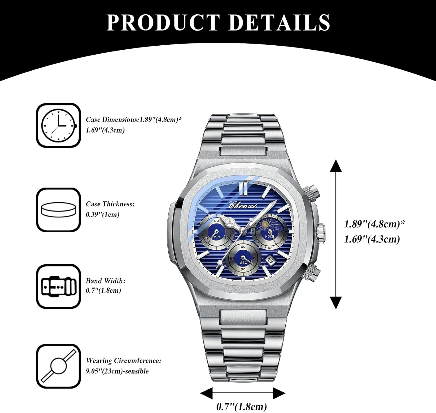 OIDEA Watches for Men: Multifunctional Sports Analog Quartz Mens Watches Waterproof Luminous Chronograph Business Dress Wristwatch with Stainless Steel Detachable Strap