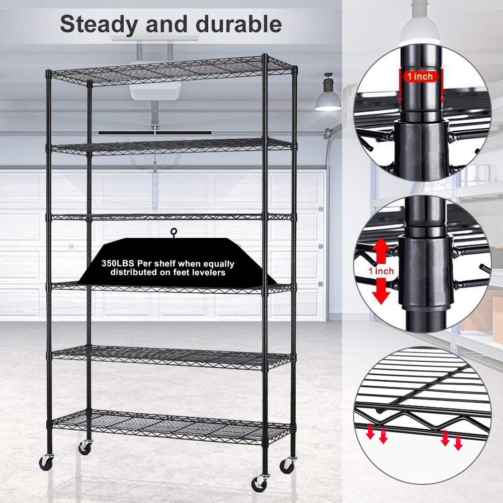 Storage Metal Shelf Wire Shelving Unit with Wheels 82"x48"x18" Sturdy
