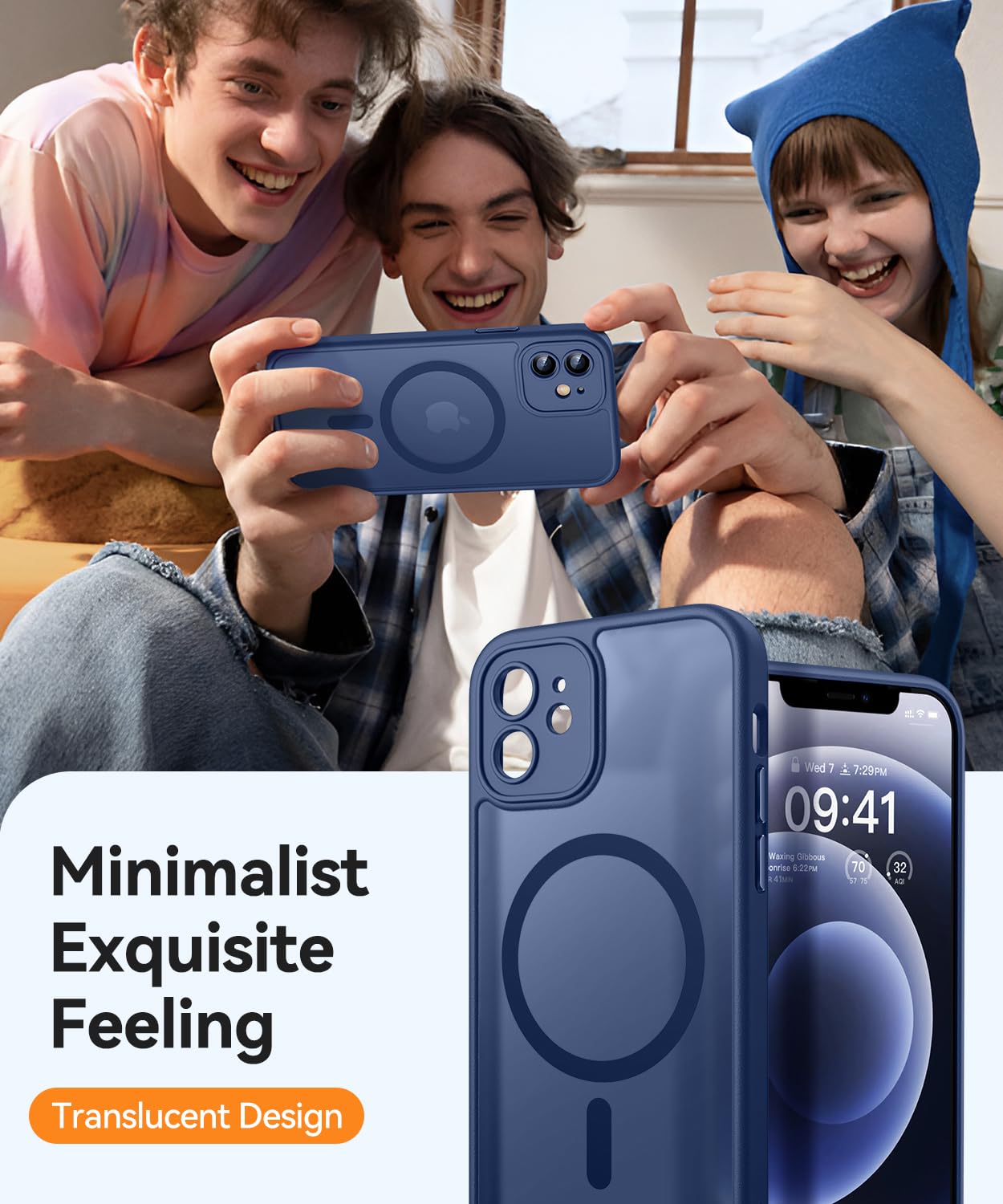CANSHN Magnetica Cover per iPhone 12(6.1 Pollici), [Protezione Completa Della Fotocamera] Custodia Traslucida Opaca Protettiva Sottile Antiurto,Blu Profondo