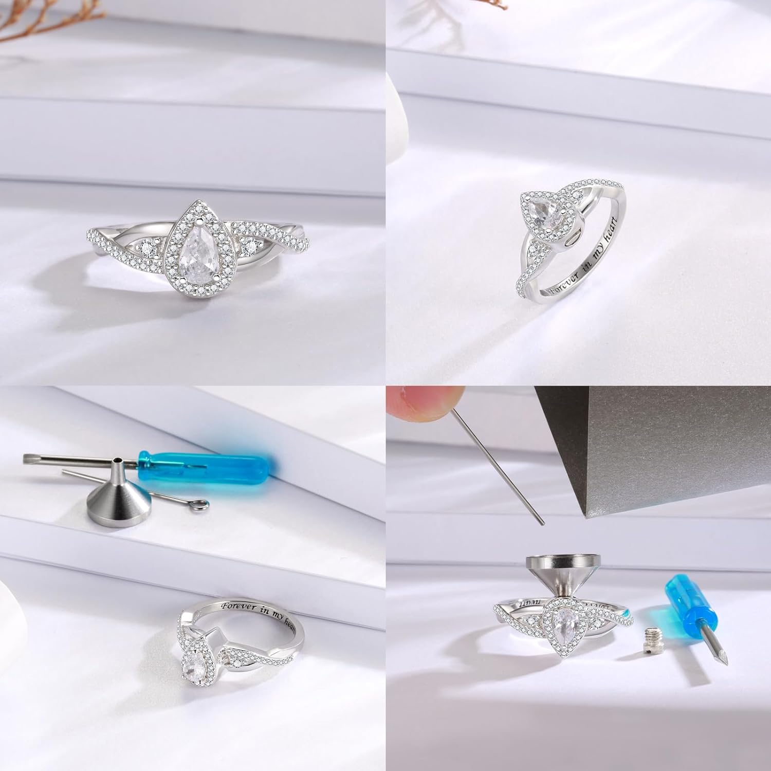 Sterling Silver Urn Ring for Ashes: Women Teardrop Cubic Zirconia Ash Infinity Ring Memorial Cremation Jewelry Bereavement Keepsakes Gift for Loss of a Loved One - Image 7