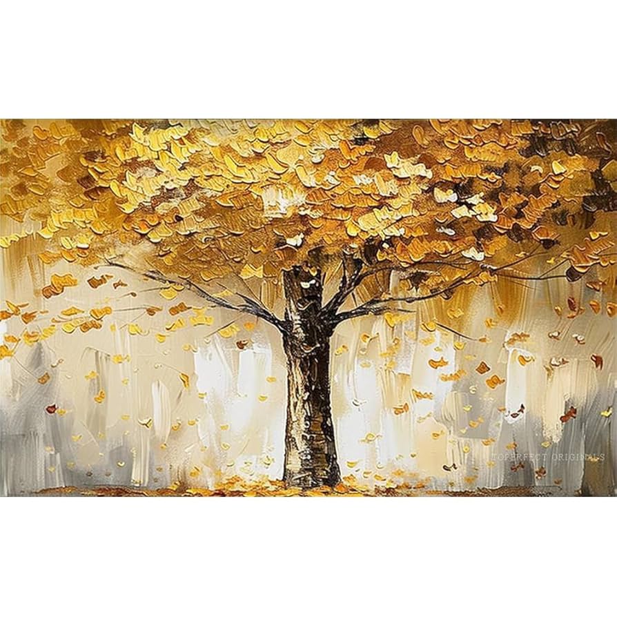 Amazon.co.jp: キャンバスに描かれた23枚の大きな雄大な秋の木の