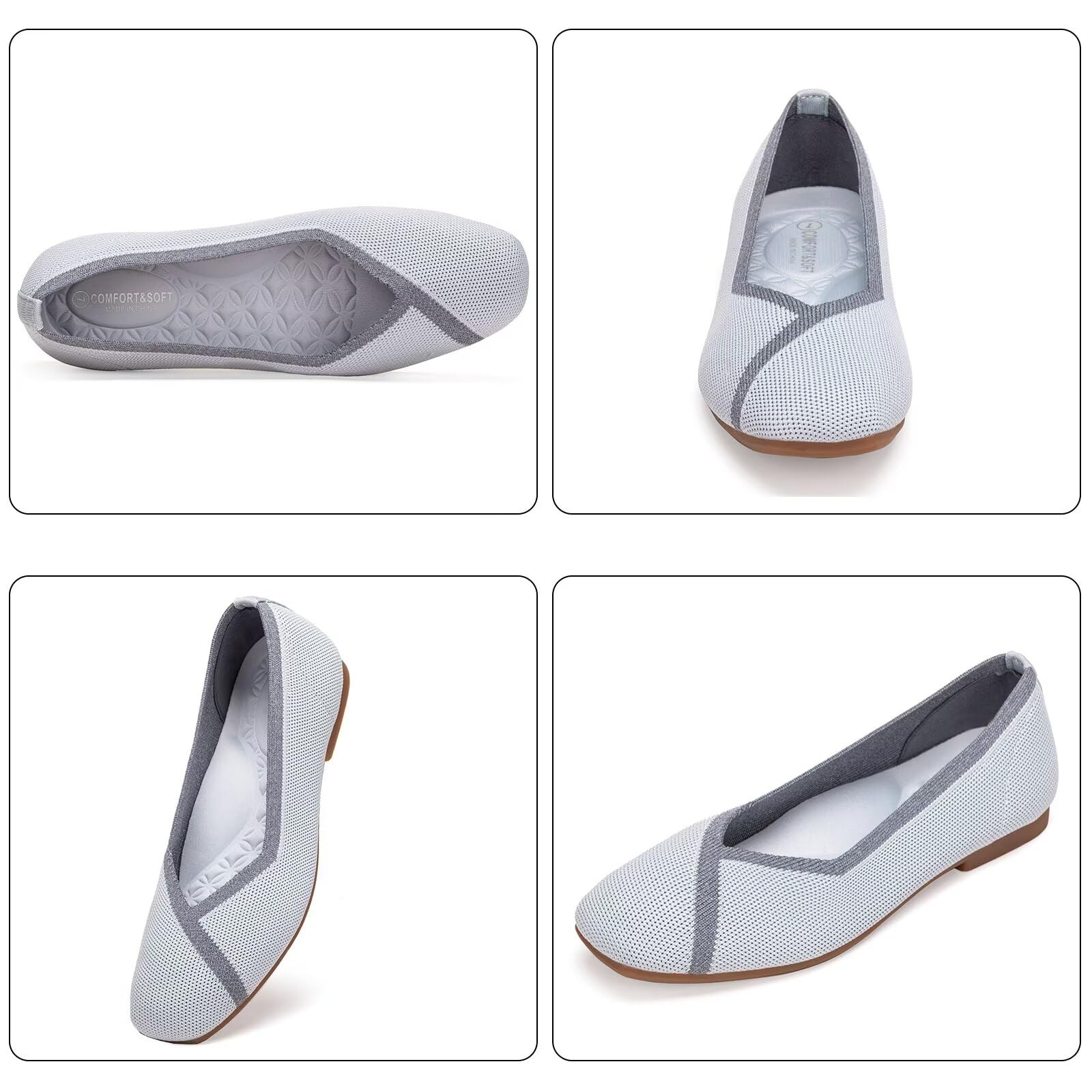 Frank Mully Zapatos planos planos para mujer con punta cuadrada, cómodos zapatos planos de punto, zapatos de trabajo para mujer
