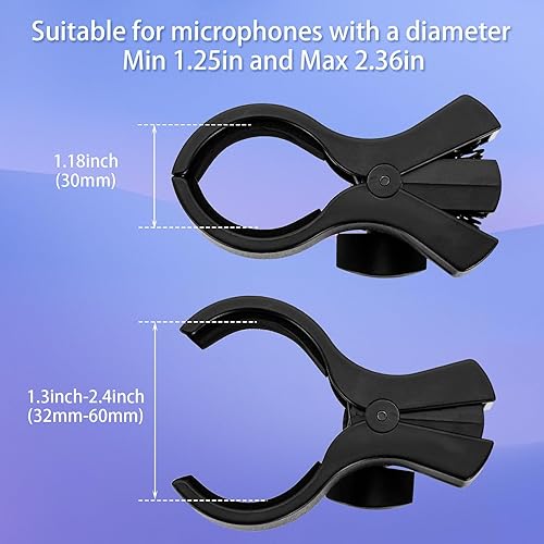 Miniatura 3 de BILIONE Soporte para micrófono, clip de accesorio de micrófono grande para soportes, apto para la mayoría de micrófonos de condensador e
