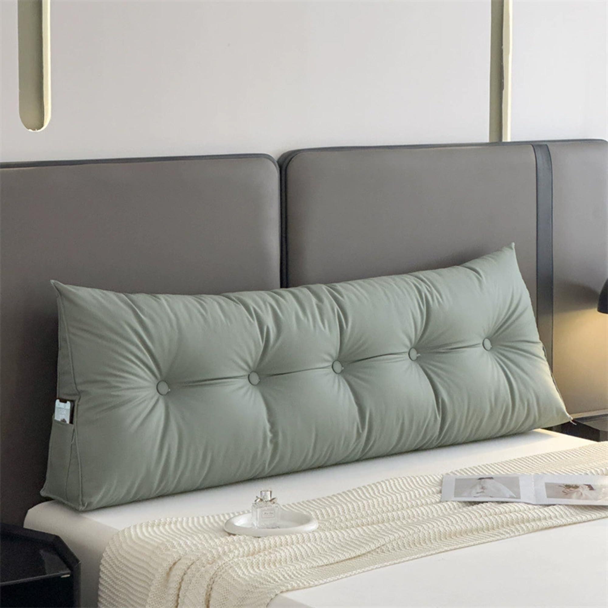 DUOLEH Large Wedge Back Pillows, Headboard Triangular Rest Reading Pillow, Lumbar Support Cushion with Removable Washable Cover, Backrest Cushion for Relaxing Working (100x50x15cm,Green)