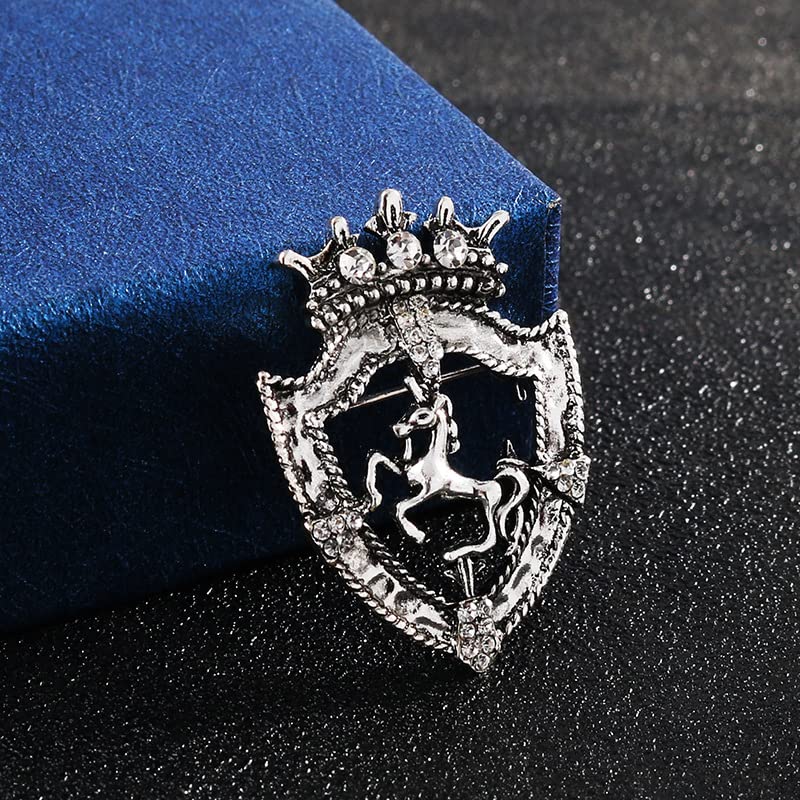 Image of Vintage Crown Horse Brooch Pins for Women Men Rhinestone Shield Horse Animal Badge Lapel Pin Suit Coat Accessories Jewelry