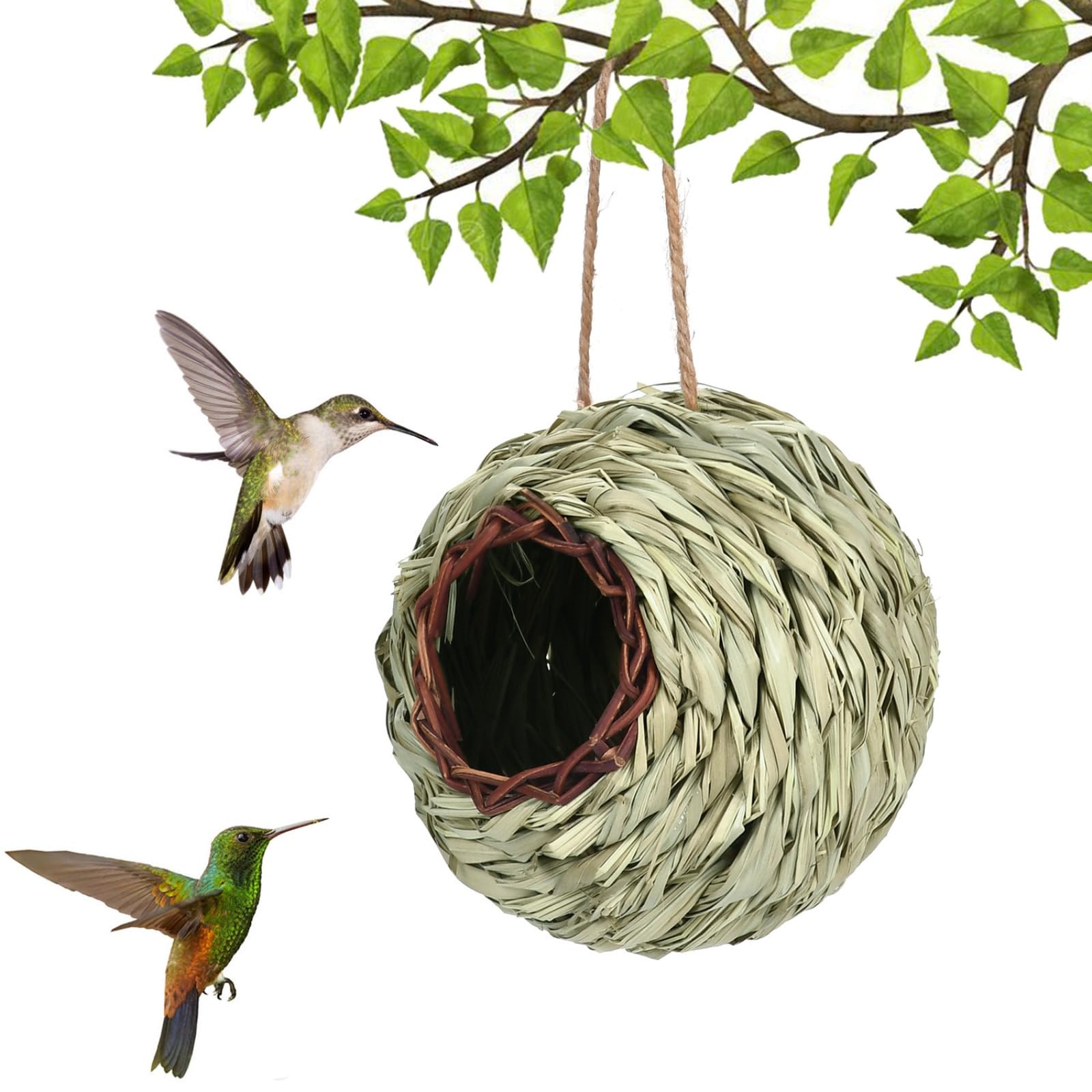Handwoven Hanging Bird House - Natural Grass Nesting Shelter for Garden, Balcony, Home Decor, Wildlife Friendly Birdhouse with Breathable Design
