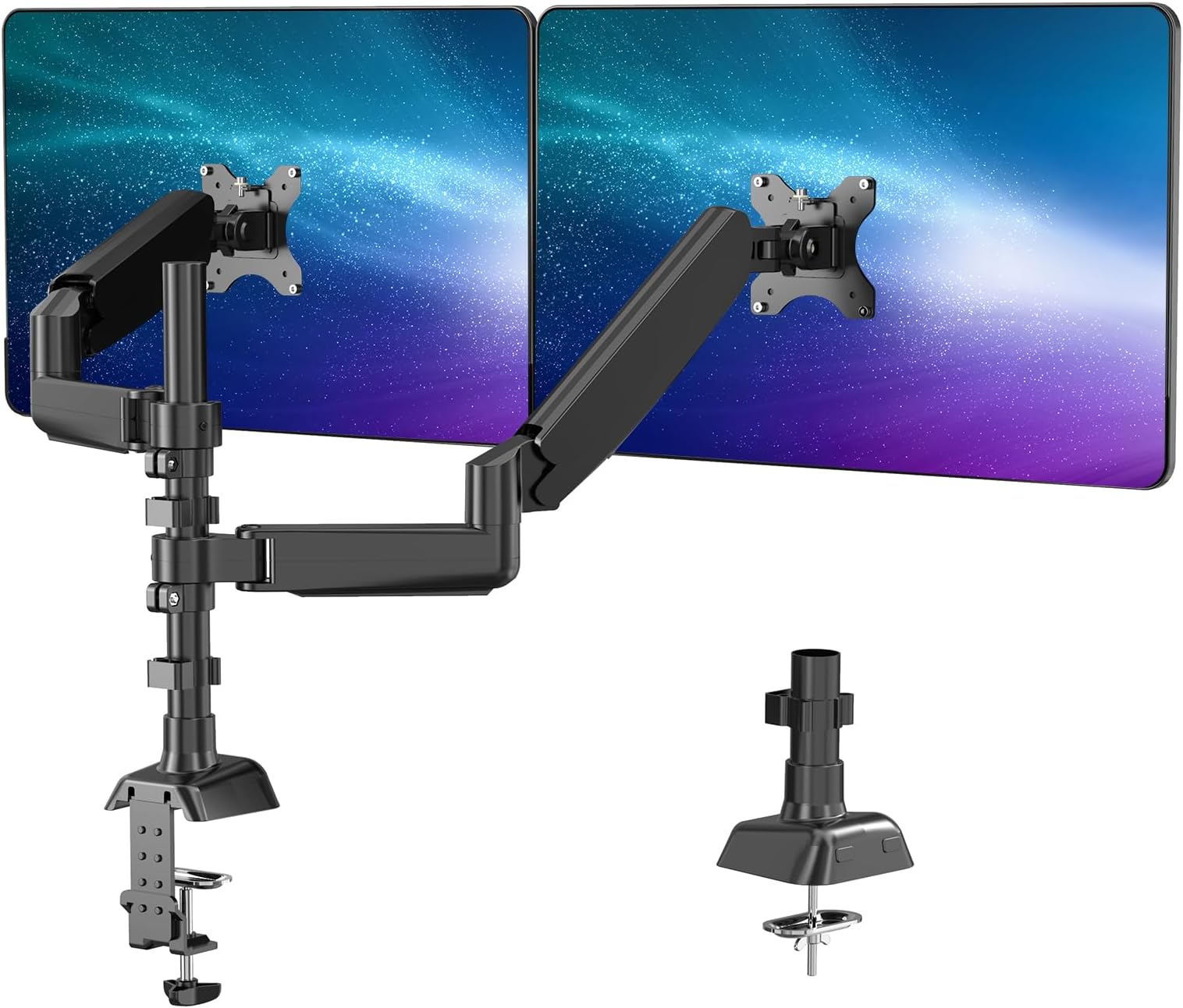 Dual Monitor Desk Mount Stand Arm with Gas Spring, Full Motion Swivel Height Adjustable Monitor Stand for 13"-32" Screens VESA75/100mm with Clamps/Grommet Mounting Base, Bearing 4.4-19.8 lbs