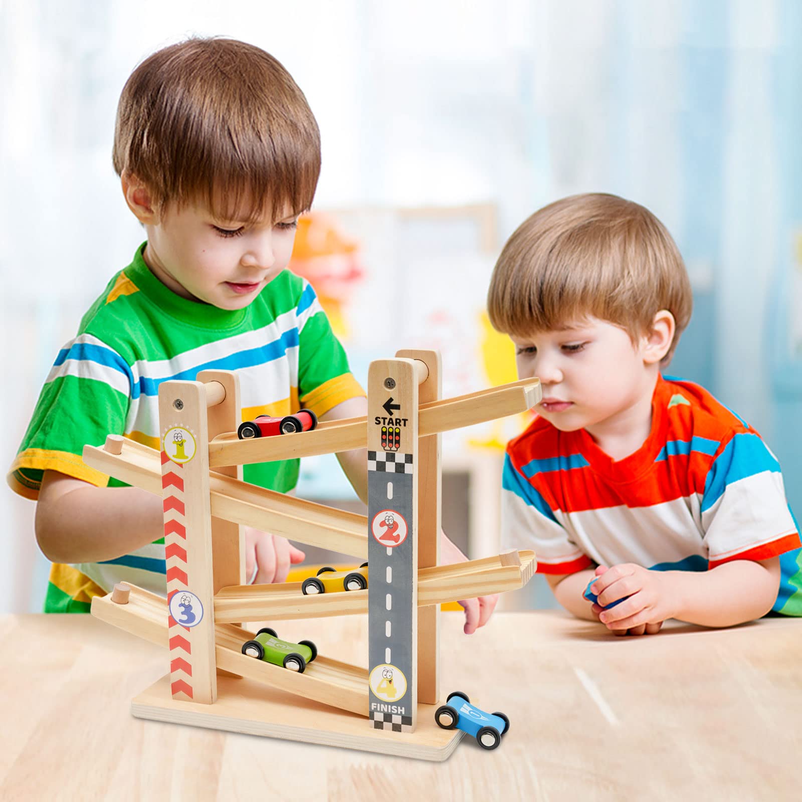 Circuito de Carreras con 4 Mini Coches,Pista de Rampas con Coches de Juguete para Bebés y Niños Pequeños de 1 y 2 3 años,Juguete de Rampa para Coche para Regalos de Cumpleaños para niños