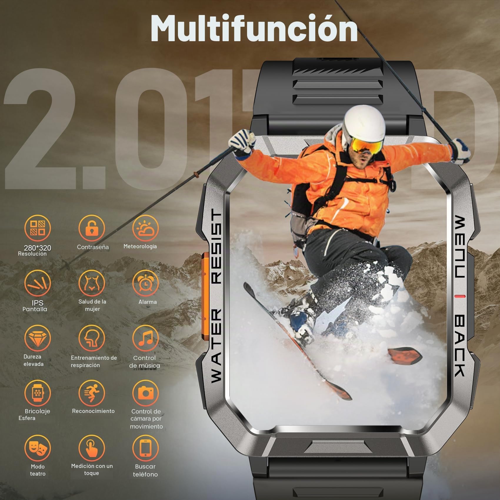 Reloj Inteligente Hombre, W60 Smartwatch Hombre con Linterna y Brújula, Smartwatch con Llamadas Bluetooth, Batería Grande de 900 mAh, 100+ Modos Deportivos, Pulsera Actividad Impermeable IP68