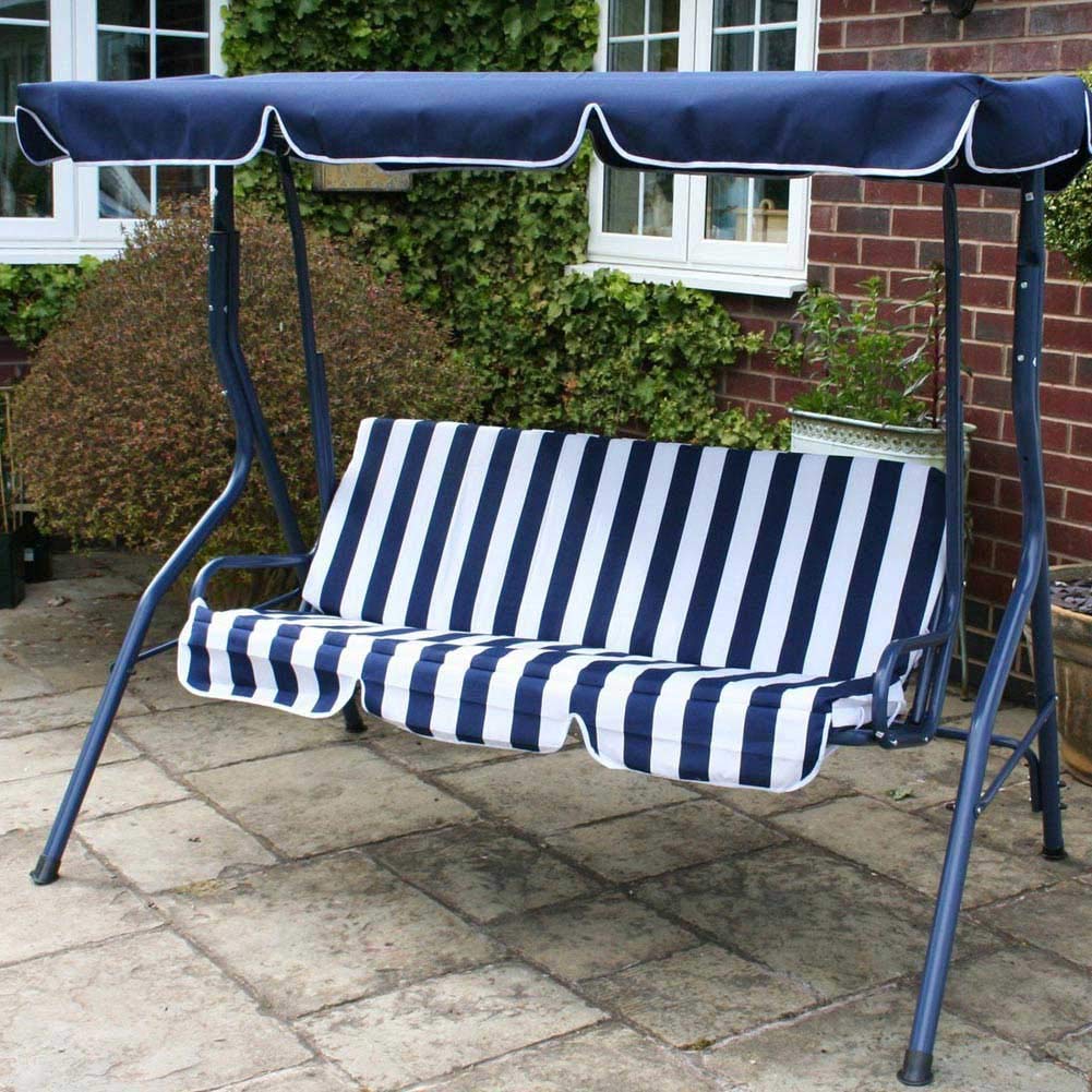Bakaji Dondolo Da Giardino 3 Posti con Tetto Parasole Regolabile Struttura in Acciaio Seduta in Tessuto Oxford 170 x 110 x 153 cm Blu