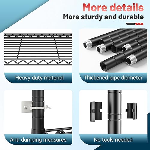 Miniatura 8 de Estantes de almacenamiento de 82 pulgadas de alto x 45 pulgadas de ancho x 18 pulgadas de profundidad con ruedas, estantería de alambre de 6
