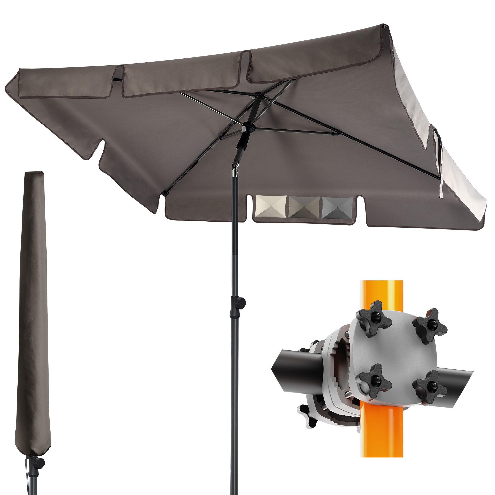 4smile Sonnenschirm Balkon - UV50+ Sonnenschirm rechteckig 200x125cm SunnyShade + Sonnenschirmhalter Balkongeländer + Sonnenschirmhülle - Sonnenschutz Balkon