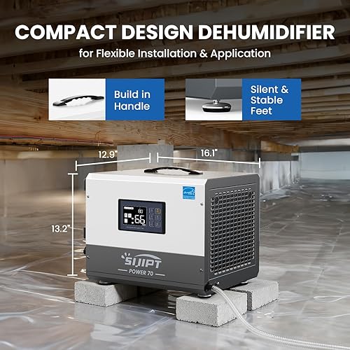 Miniatura 5 de Deshumidificador de espacio de arrastre con bomba, 70 pintas Energy Star deshumidificadores comerciales para sótano y hogar, deshumidificador