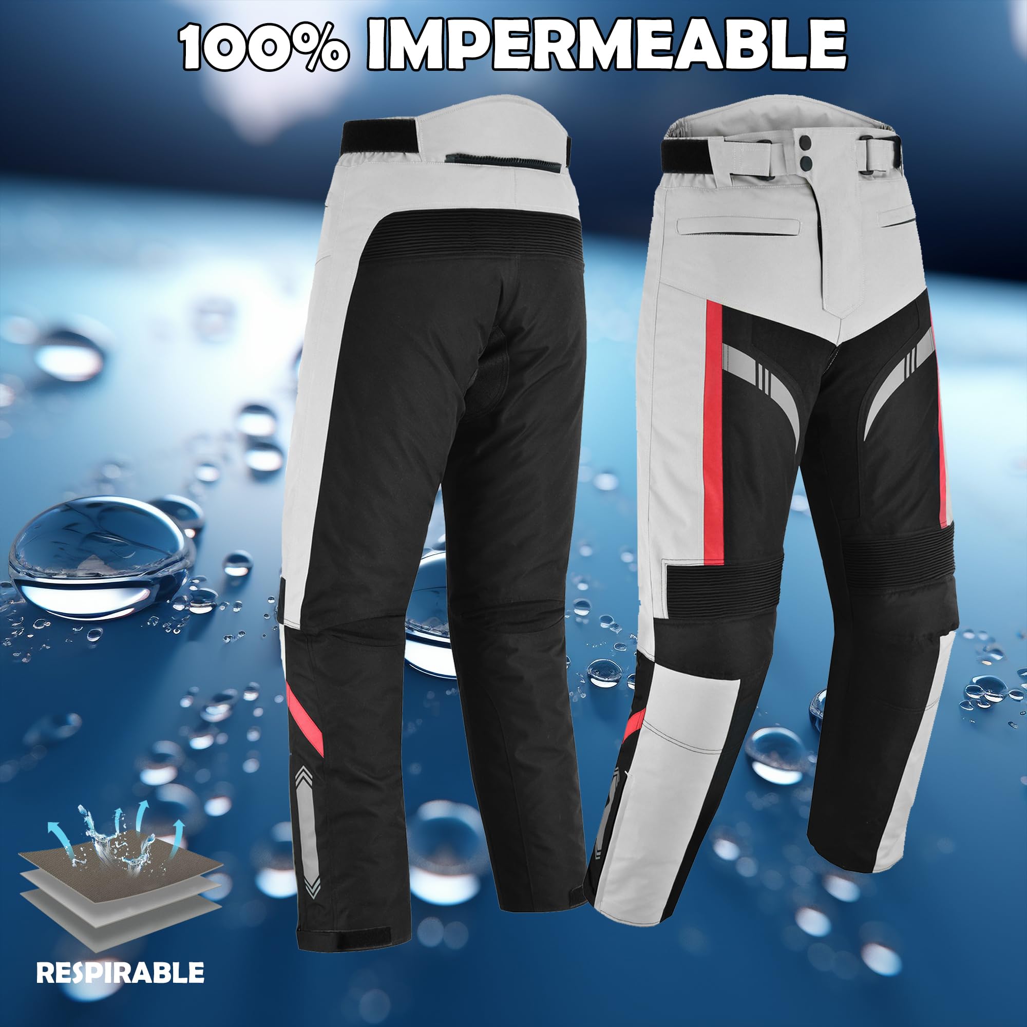 Traje de Moto de 2 Piezas, Chaqueta y Pantalones de Moto Impermeables, Chaqueta de Carreras Reflectante para Hombre, con Protector de Motociclismo CE Tank Rainwear (EN-17092)