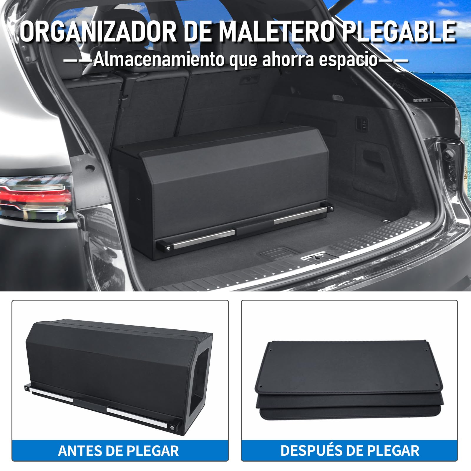 Organizador maletero con tapa magnética para SUV y todo tipo de coches