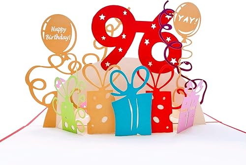 Miniatura 2 de iGifts And Cards Tarjeta de felicitación emergente 3D de feliz cumpleaños 96 con regalos - Noventa y seis, impresionante, globos, único,