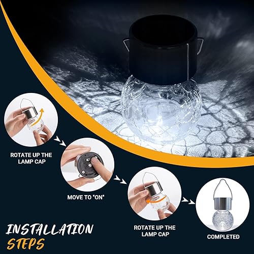 Miniatura 6 de GIGALUMI - Paquete de 12 luces solares para exteriores, luces solares colgantes para decoración de Navidad - Luces solares de vidrio agrietado