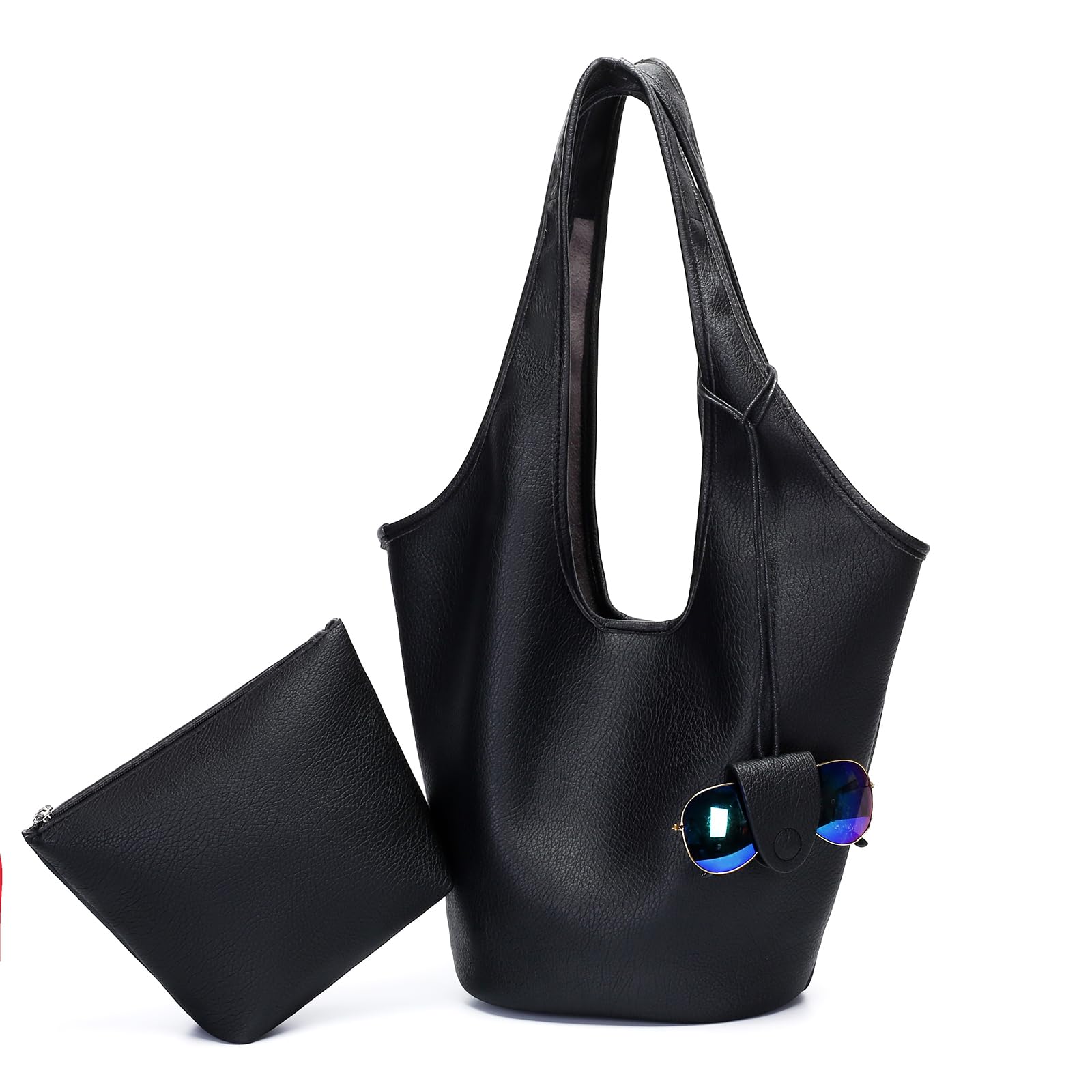 Herald Slouchy Hobo Shoulder Bag for Women, 2PCS Tote Handbag | Soft PU Vegan Leather, Large Capacity, Magnetic Closure, Detachable Glasses Pouch, Ideal for Everyday Carry, Travel