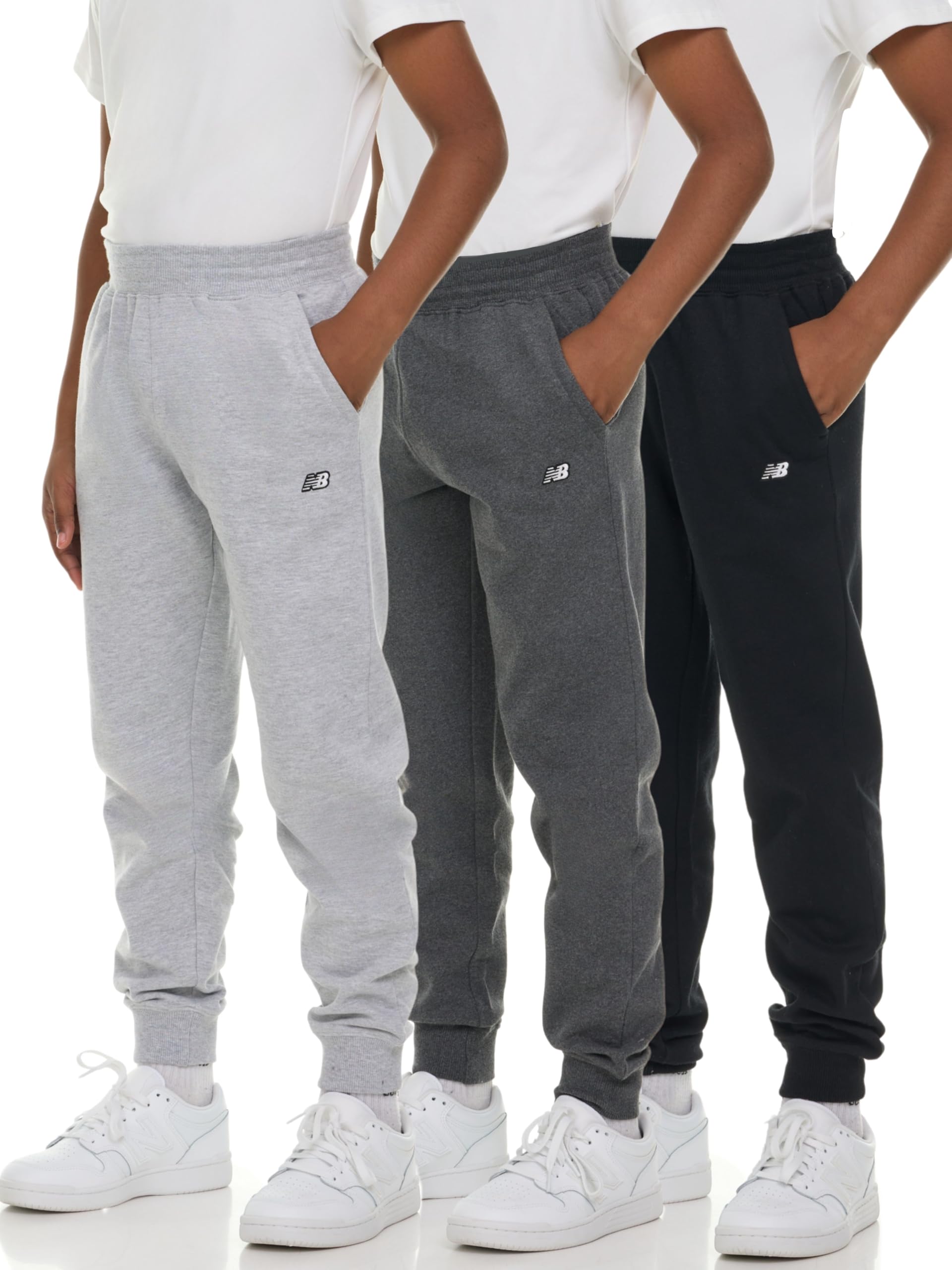 New Balance Boys Fleece Jogger 3 Pack – Kids Soft Cotton Blend Fleece Sweatpants with Pockets, Athletic Fit, Sizes 4-20