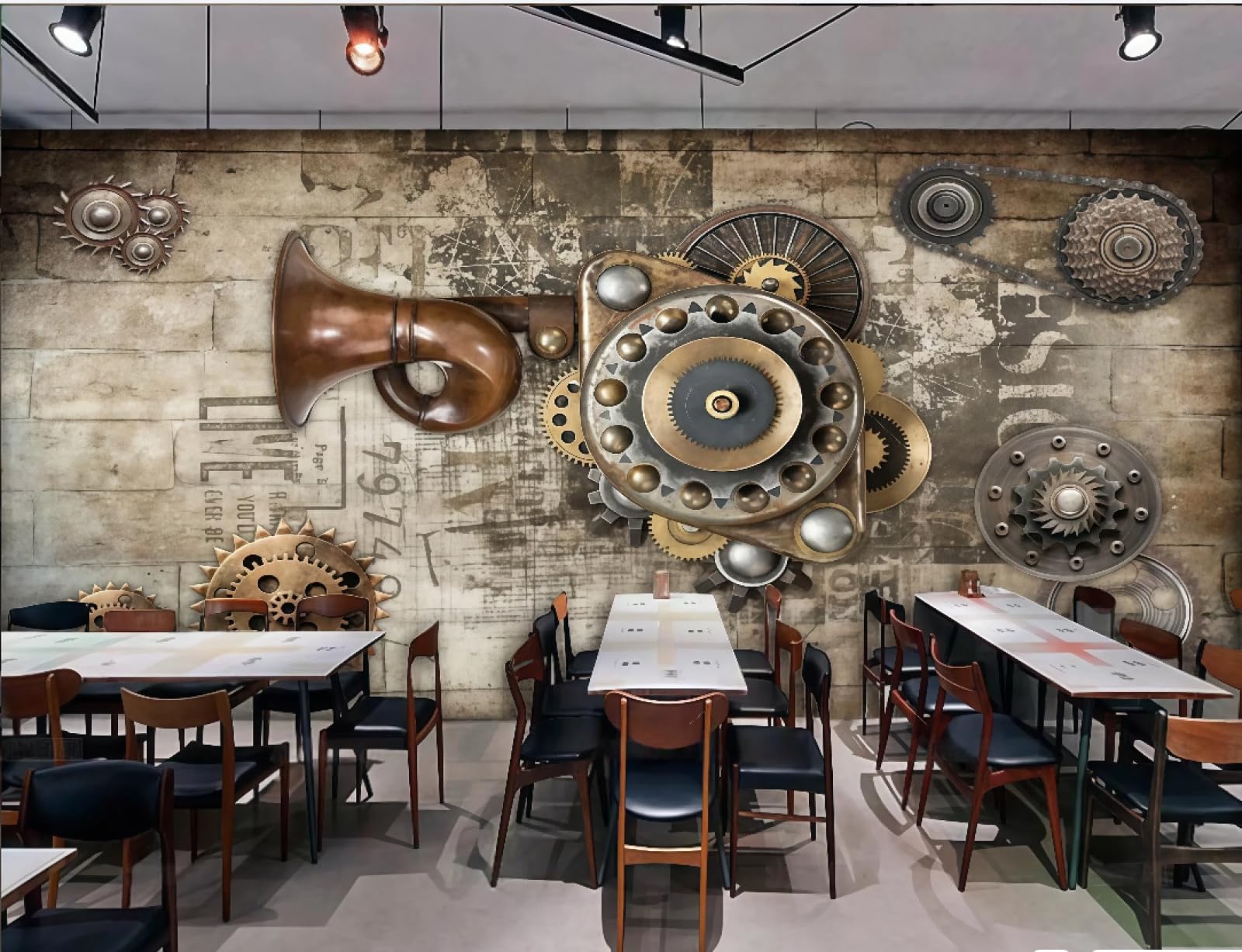 XDOUBAO Wallpaper Retro Brick Wall Mechanical Gear Theme Bar Dessert Shop Afternoon Tea Western Restaurant Background Wall Wallpaper Coffee Shop Mural,3D,150x105cm