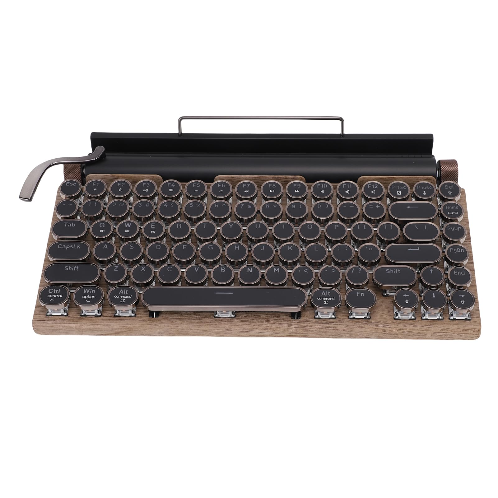 LICAEVEY Tastiera da Scrivere Wireless, Tastiera Meccanica retrò Calda, Tastiera Meccanica di Tastiera Rotonda Bt con 14 modalità Retroilluminata per Telefono Tablet (Colore di legno)