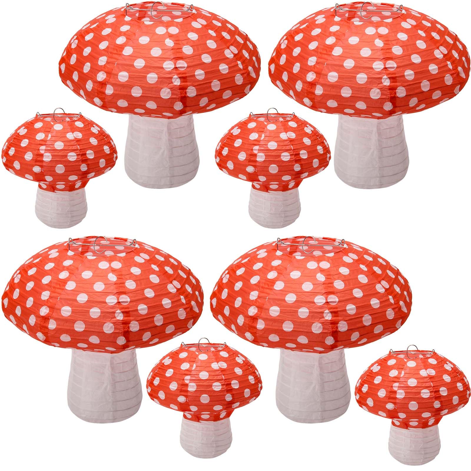 Windspeed 8Pcs Mushroom Shaped Paper Lanterns Large 3D Mushroom Paper Lanterns Decoration Hanging for Nursery Garden Christmas Party Decoration 8 inch, 12 inch