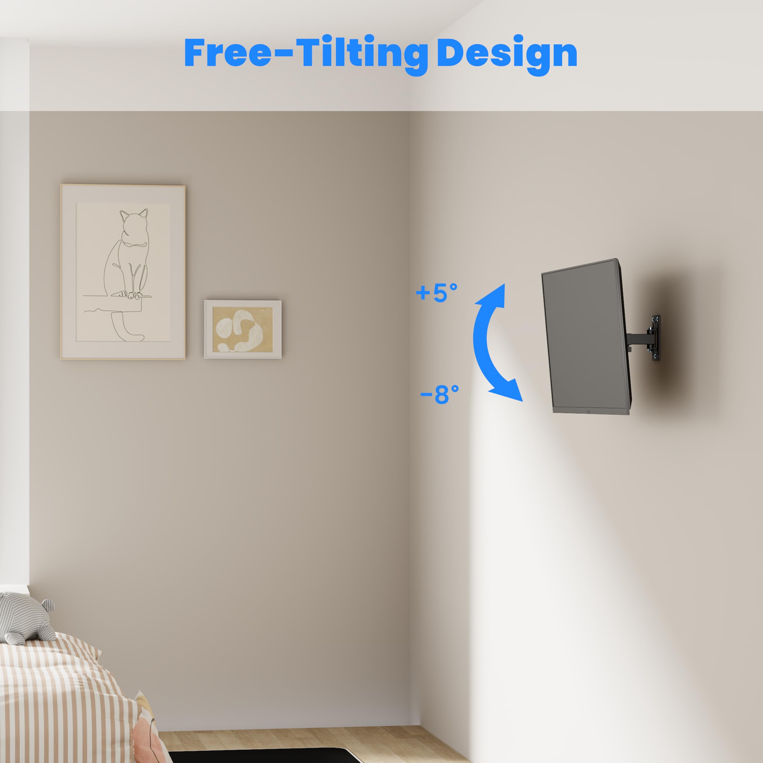 Conecto Supporto Da Parete Per TV Inclinabile E Orientabile - VESA 75x75 / 100x100, Per Monitor 13-32 Pollici, Fino A 20 Kg, Braccio 62-194mm, Nero - 4