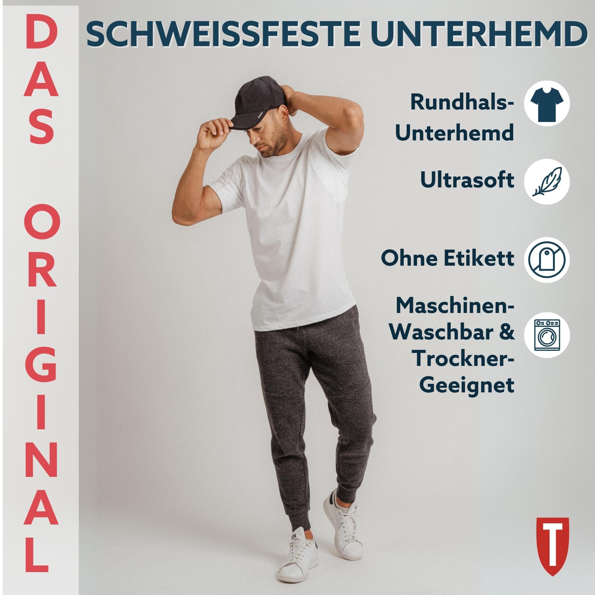 The Thompson Tee Anti-Schweiß Kurzarm-Unterhemd mit Achselschweiß-Polstern - Normale Passform
