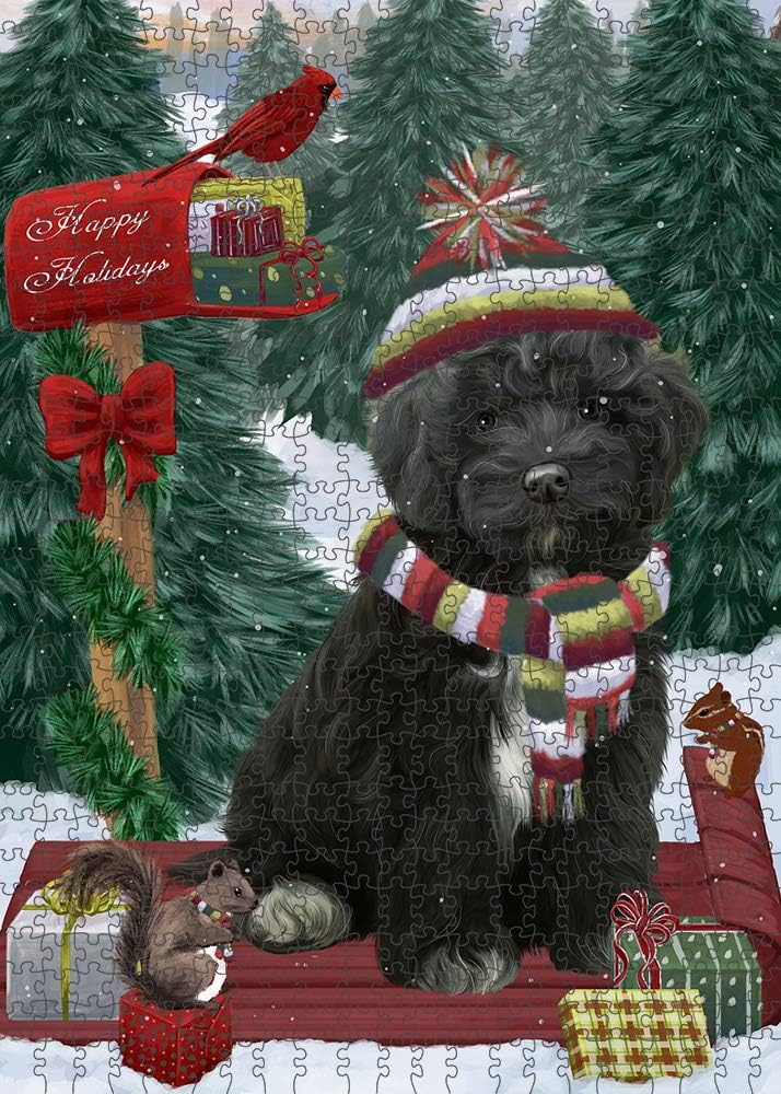 Merry Christmas Woodland Sled Cockapoo Dog Jigsaw Puzzle for Adults - Animal Printed Interlocking Puzzle Game Artwork - Gift for Dog Lover's -1000 Pcs 29.5"x19.7", PZLE60616