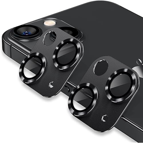 Korecase [2 Pack] Designed for iPhone 13 / iPhone 13 Mini Camera Lens Protector Tempered Glass Lens Film, 3D 9H Hardness Aluminum Metal Camera Cover,Strong Stickiness Case Friendly,Midnight Black