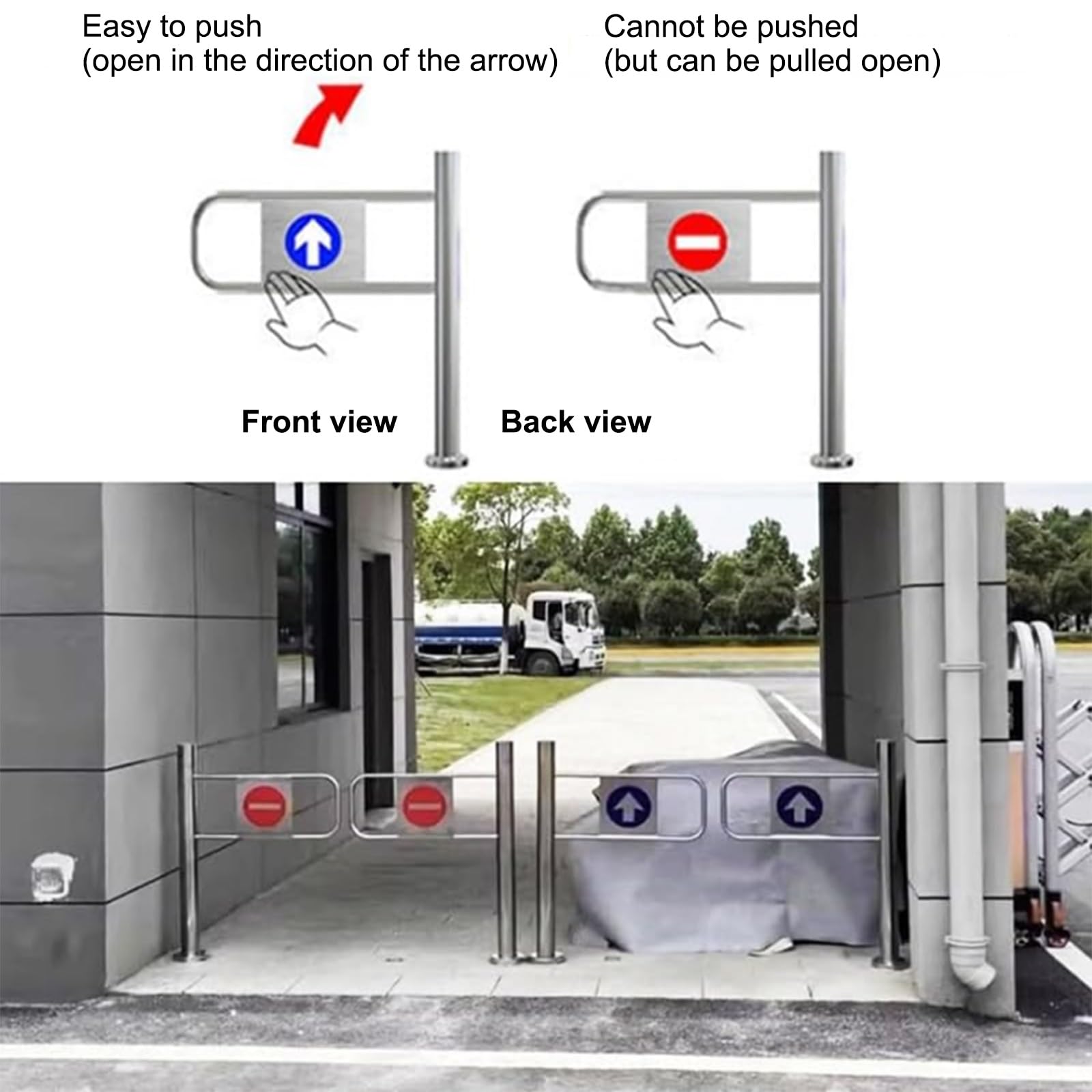 Cancello automatico a battente, durevole porta di sicurezza unidirezionale per pedoni, design a molla per ingressi sicuri