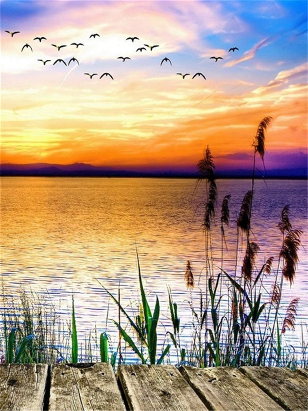 Broderie Diamant Image Strass Kit Complet Paysage Lac et Point de Croix
