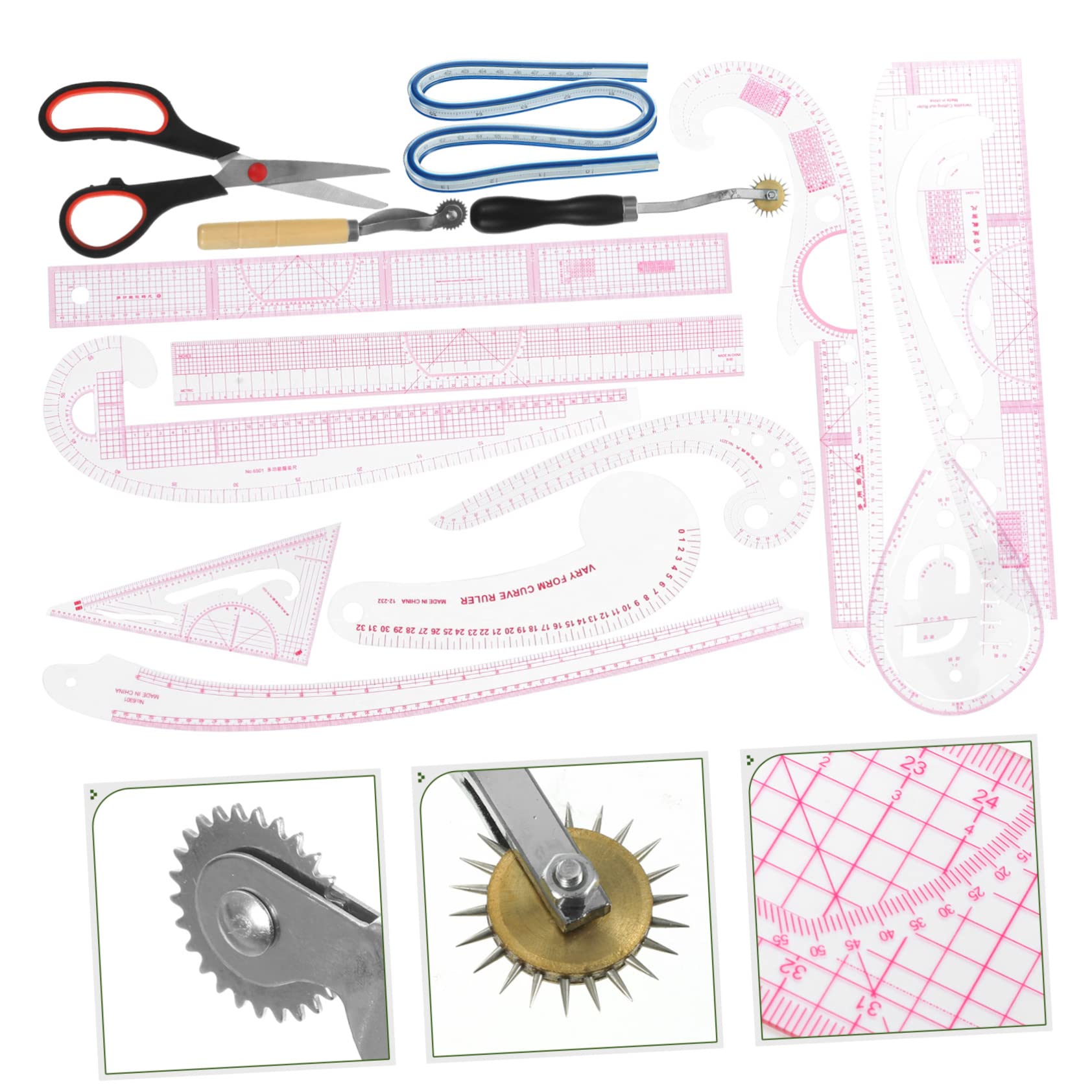 PartyKindom Nählineal aus Pvc und Edelstahl 14 Stück Kurvenmuster mit Präziser Messfunktion für Anfänger und Professionelle Schneider zum Bekleidungsdesign