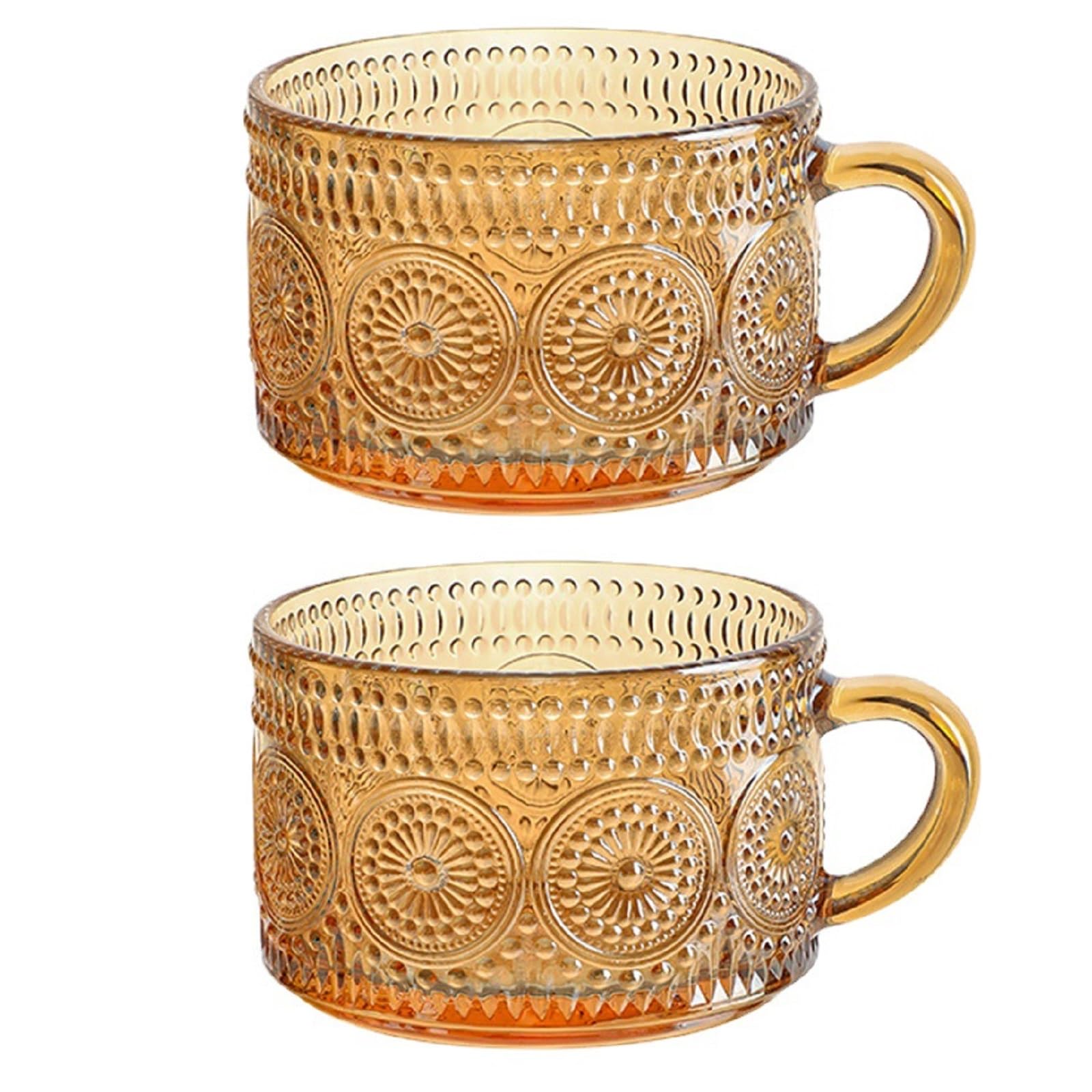 Bafnsiji Glass Cereal Bowl, Vintage Coffee Mugs, Glass Coffee Mugs, Amber Glass Tea Cups, Vintage Ribbed Cups, Set of 2