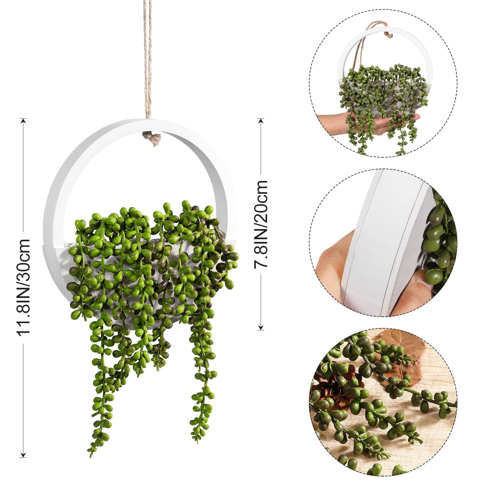 Lote de 2 Plantas suculentas Artificiales para Colgar (30,5 cm, en una Maceta de Madera, decoración de Pared Interior o Exterior