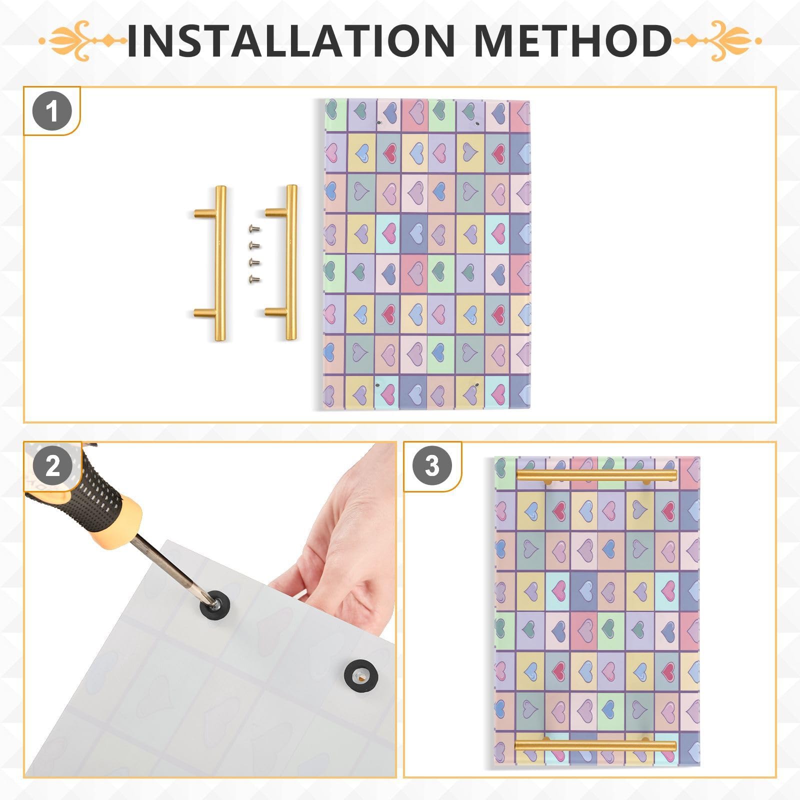 GUIJI Heart-Shaped Lattice Acrylic Tray, Perfume Cosmetic Jewelry Decorative Trays Bathtub Organizer, Living Room Kitchen Serving Tray with Gold Handles